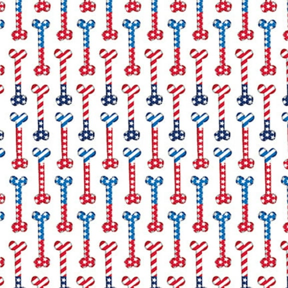 Studio E Patriotic Pooch Bones on White Dogs Price per Yard