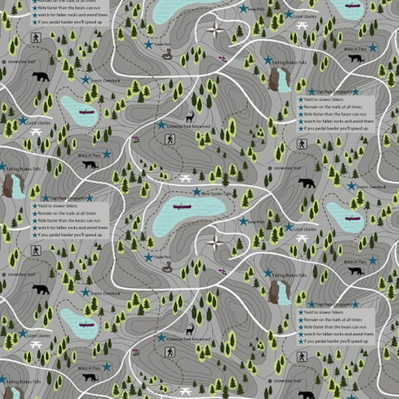 Studio E Silent Sports Trail Map Charcoal Fabric By The Yard