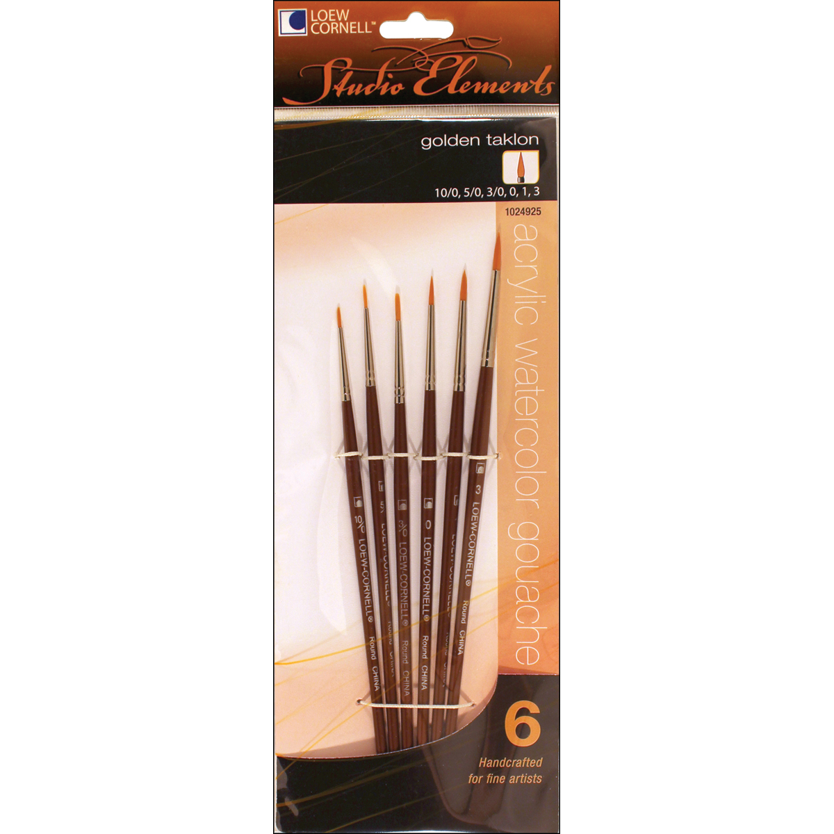 Studio Elements Short Handle Golden Taklon Brush Set, 6Pack