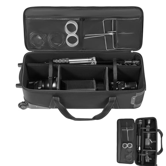 Studio Equipment Trolley Case 46.46 x 14.57 x 11.81 in Rolling Camera Bag with Padded Compartments, Wheels, Straps, and Handles for Light Stands, Tripods, Telescopes and Photography Gear