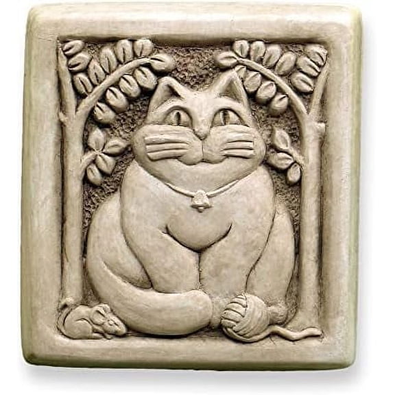 Studio, Fat Cat Wall Plaque Figurine, Original Sculpture Handcrafted in Stone, Artisan Made$$Garden &