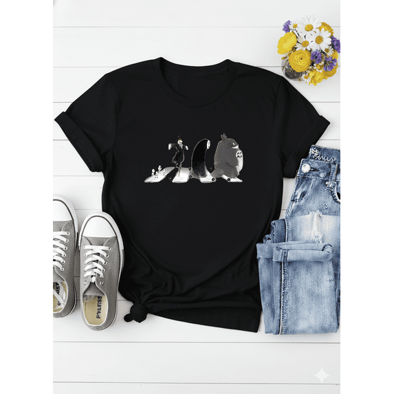 Studio Ghibli Abbey Road Spirited Away Totoro Howls Moving Castle Anime Crossover Unisex T-Shirt.PNG V51151 up to size 5XL