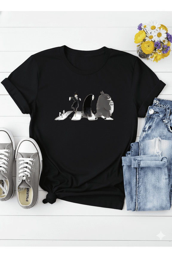 Studio Ghibli Abbey Road Spirited Away Totoro Howls Moving Castle Anime Crossover Unisex T-Shirt.PNG V51151 up to size 5XL