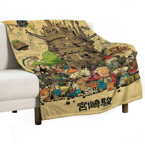 Studio Ghibli Anime Movie Poster Luxury Flannel Blanket - Super Soft Anti-Static Plush Warm Blanket for Sofa Bed - Extra Large Cozy Blanket for Men and Women, Home Decor Gift.