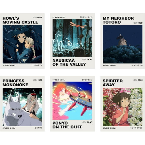 Studio Ghibli Anime Wall Art Posters - Hayao Miyazaki - Wall Decoration - Pack of 6-300 GSM Paper - 8x10 inch (Unframed)