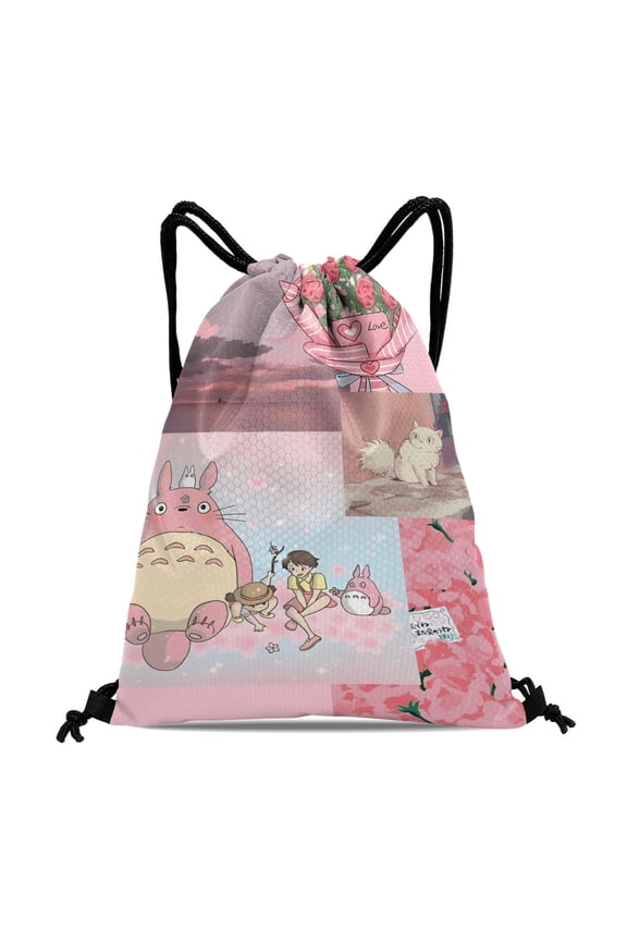Studio of Ghibli Drawstring Bag:Waterproof design, suitable for fitness, hiking, yoga, swimming, travel, beach, and shopping, measuring 15.7*17.7 inches (40cm45cm.