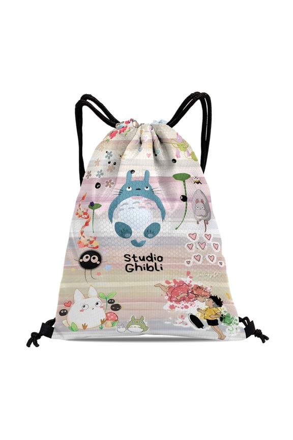 Studio of Ghibli Drawstring Bag:Waterproof design, suitable for fitness, hiking, yoga, swimming, travel, beach, and shopping, measuring 15.7*17.7 inches (40cm45cm.
