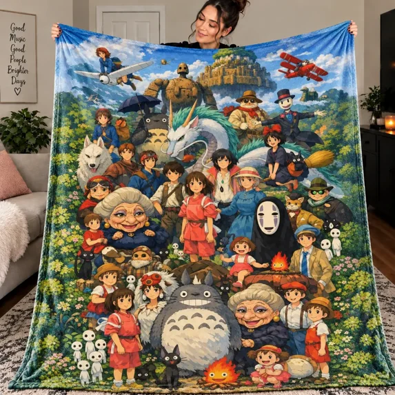 Multi Mode Fan Studio Ghibli Inspired Flannel Fleece Blanket, Anime Collage Print ...