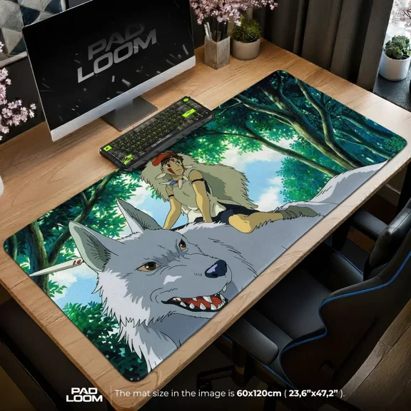 Studio Ghibli Mouse Pad, Princess Mononoke Anime Desk Mat, Fantasy Forest Artwork, Large Computer Desk Pad