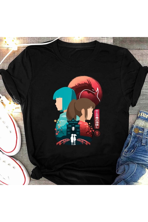 Studio Ghibli Spirited Away Shirt, Haku, Chihiro, No Face Vintage Anime Minimal TShirt, Dragon Ghibli Miyazaki Manga Minimalist T-Shirt