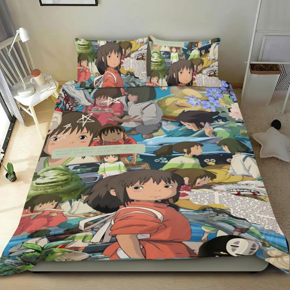 Studio of Ghibli cotton sheet set, three pieces, soft on skin, distinctive design, durable stitching, great gifts for family, friends, fans, 68x86 in (173*218 cm).
