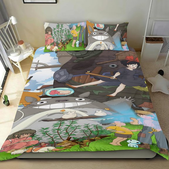 Studio of Ghibli cotton sheet set, three pieces, soft on skin, distinctive design, durable stitching, great gifts for family, friends, fans, 68x86 in (173*218 cm).