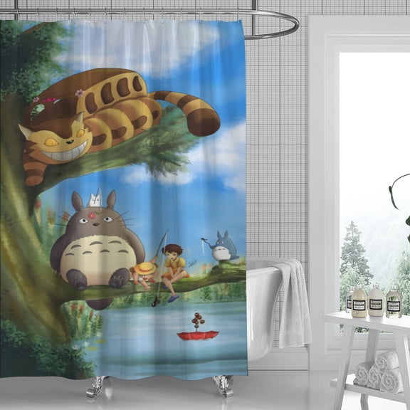 Studio of Ghibli shower curtain showcases an iconic artwork, is completely waterproof, and easily installed, upgrading your bathroom's style in no time. Dimensions: 59" x 71" (150 x 180 cm).