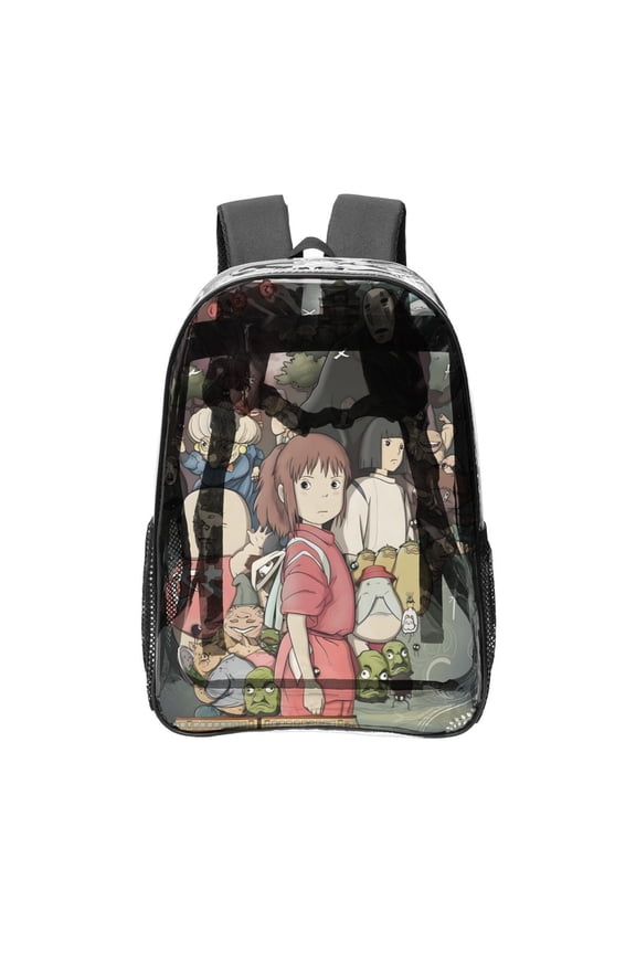 Studio Ghibli-theme Clear Backpack Heavy Duty Transparent Bag See Through Bookbag for Work, Sport, College, Travel12.2X16.9"(31X43cm)