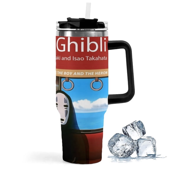 Studio Ghibli-theme Insulated Stainless Steel Tumbler with Handle Gifts For Family Friends Fans and Straw Fits in Standard Cup Holder 40 OZ