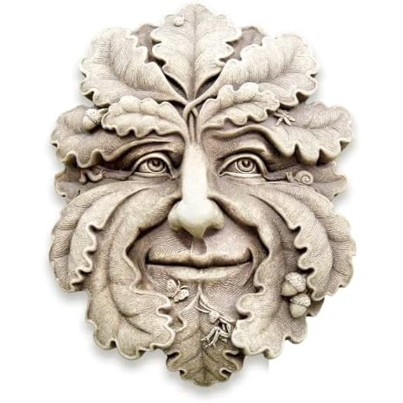 Studio, Green Man Wall Plaque Figurine, Original Sculpture Handcrafted in Stone, Artisan Made$$Garden & Patio