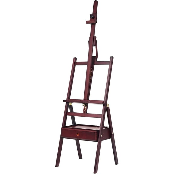 Studio H-Frame Easel with Storage Drawer - Adjustable (60"~75") Forward Tilting Solid Beech Wood Easel Stand for Artists, Students & Beginners, Holds Canvas Art up to 36", Deep Walnut