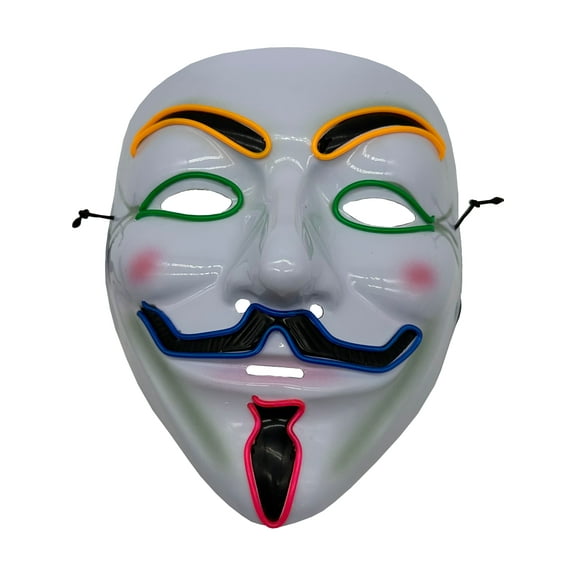 Studio Halloween Fawkes Mask With 4 Color Party Wire EL Light Up Yellow Green Blue Red