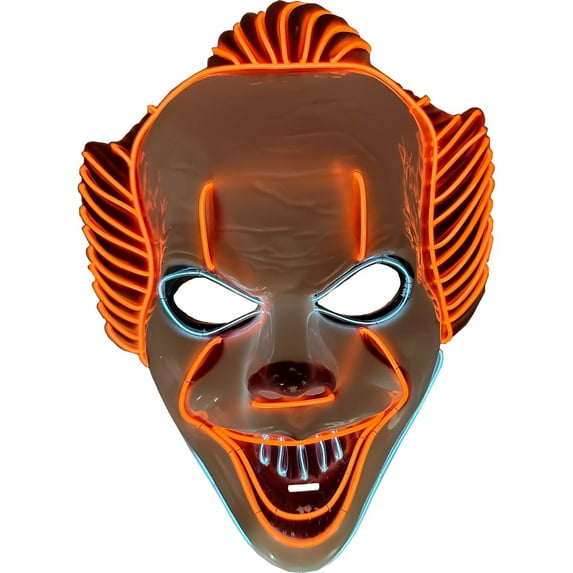 Studio Halloween Horror Clown Mask 2-Color Orange White Party Wire EL Light Up Accessory