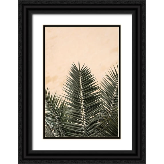 Studio III 11x14 Black Ornate Wood Framed with Double Matting Museum Art Print Titled - Studio III - Palm leaves and Wall