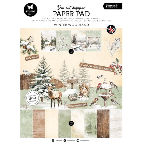 Studio Light Essentials Die-Cut Paper Pad 11.5"X8" 28/Pkg-Winter Woodland