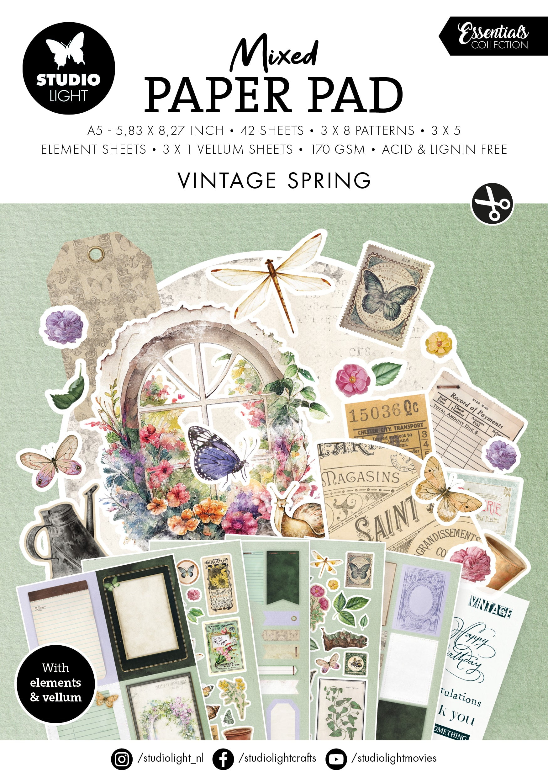 Studio Light Essentials Mixed Paper Pad 5.83"X8.25"-Nr. 30, Vintage ...