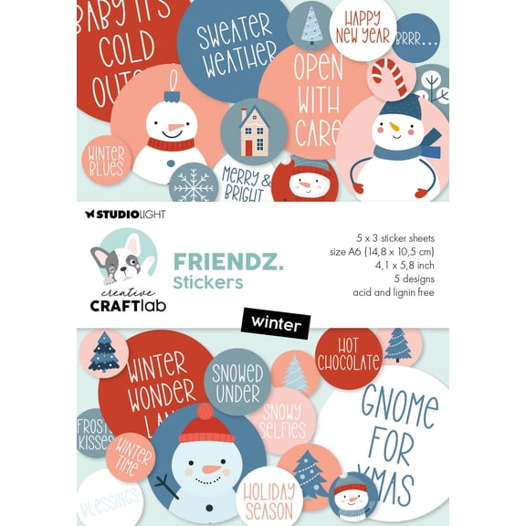 Studio Light Friendz Sticker Paper Pad 4.13"X5.82"15/Pkg-Nr. 37 Winter