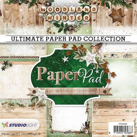 Studio Light Paper Pad 6"X6" 36/Pkg-Woodland Winter, 9 Designs/4 Each
