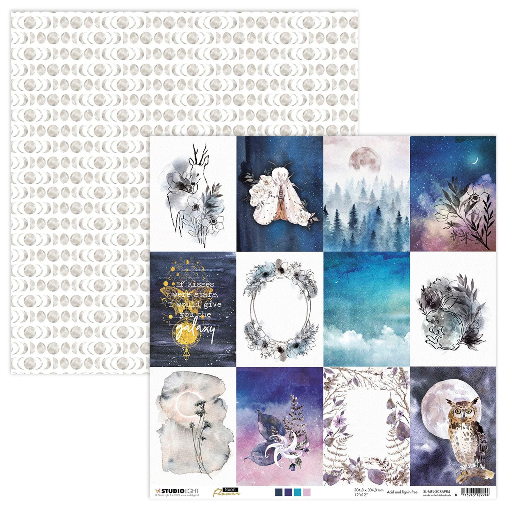 Studio Light SL Scrap Paper Flower Wreath Moon Flower Collection 304.8x304.8x0.2mm 1 sh nr.84