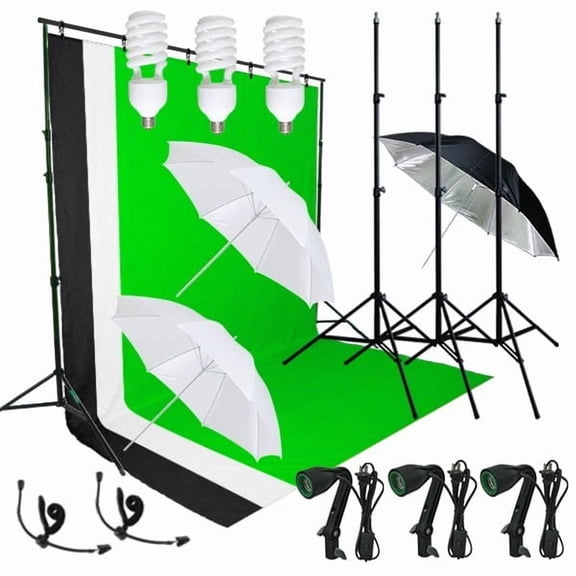 Studio Lighting Photography Studio 3 Backdrops Stand Muslin Photo Light Kit for Studio, Portrait, Video Shooting