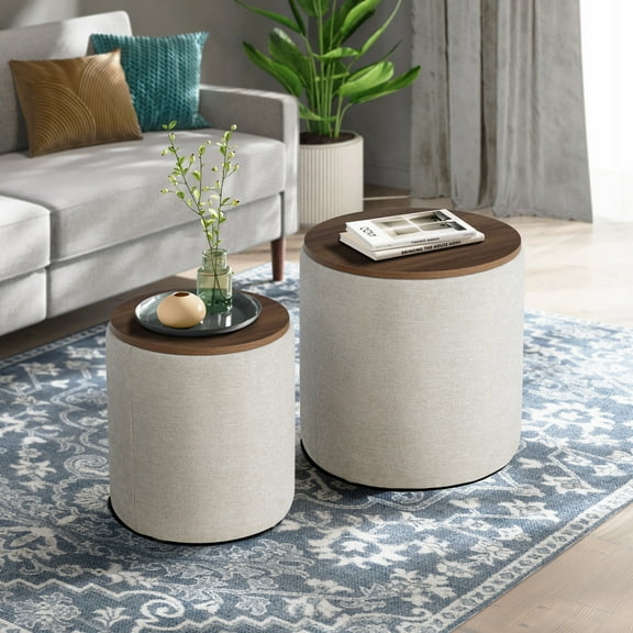 Studio Living Auckland Modern Nesting Storage Ottoman 2-Piece Set, Linen Fabric