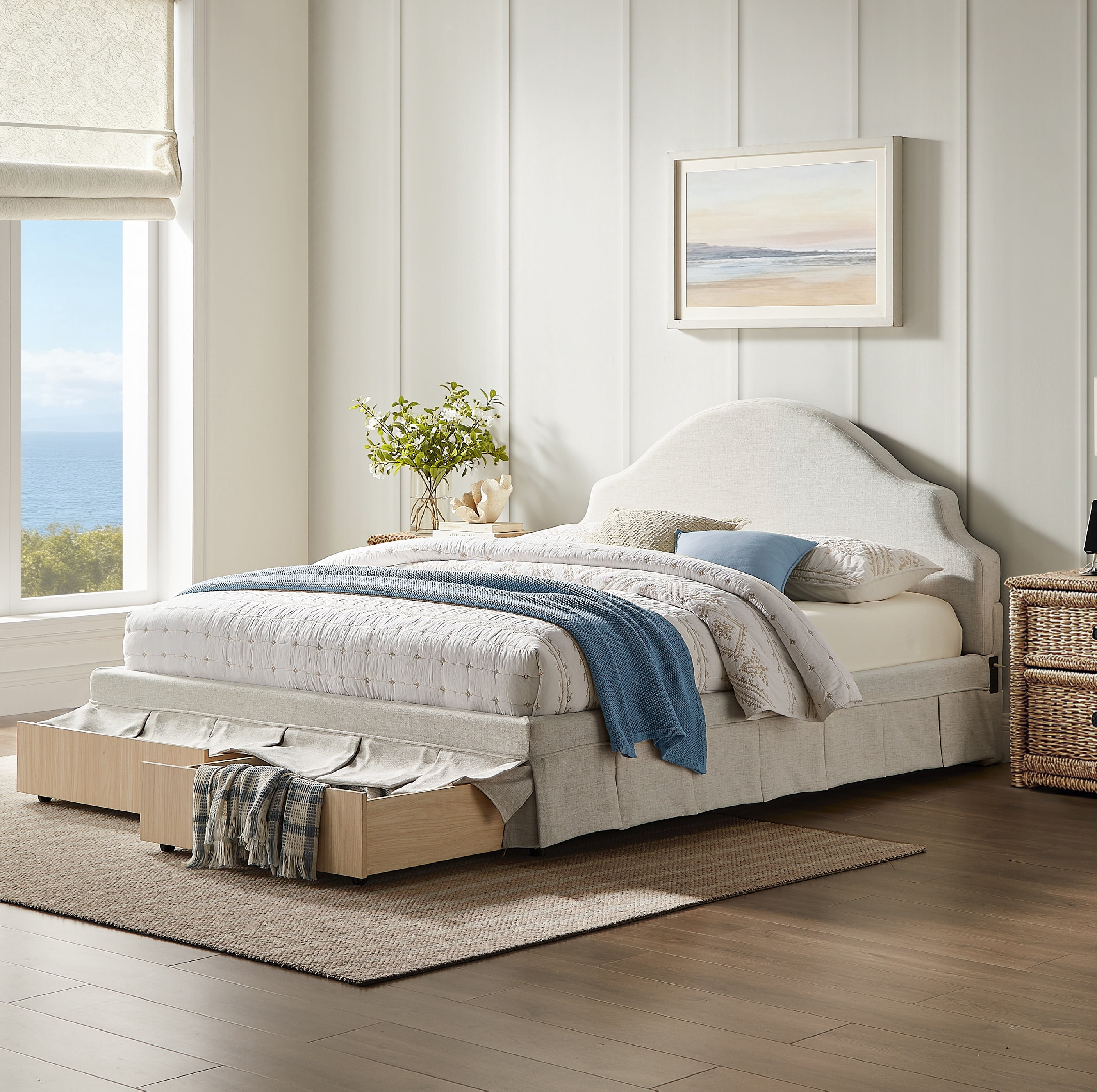 Studio Living Christine Upholstered Storage 39.8" Beige Bed Frame, Queen