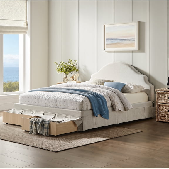 Studio Living Christine Upholstered Storage 39.8" Beige Bed Frame, Queen