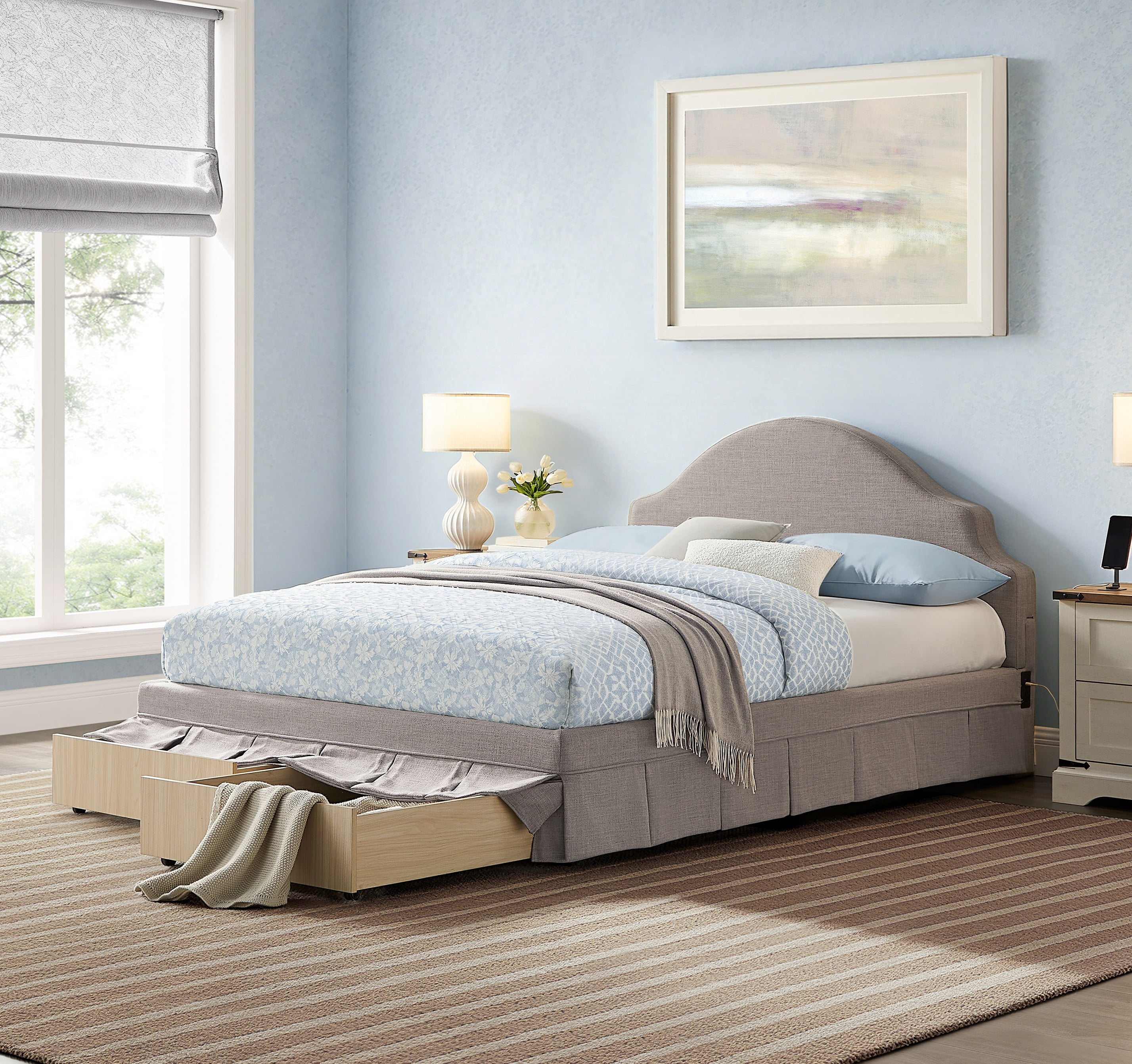 Studio Living Christine Upholstered Storage 39.8" Gray Bed Frame, Queen