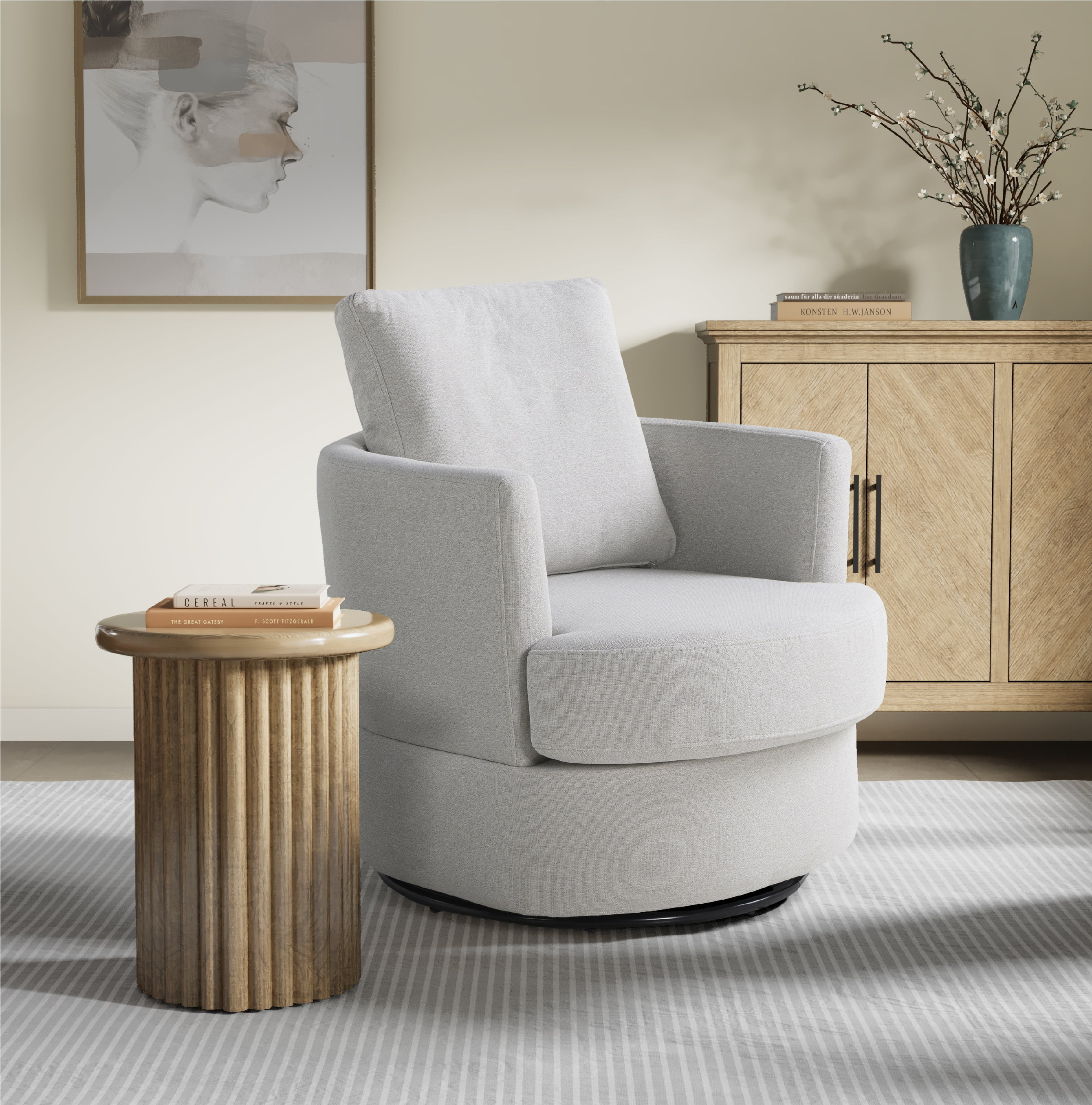 Studio Living Everest Modern Swivel Accent Chair, Ivory Fabric