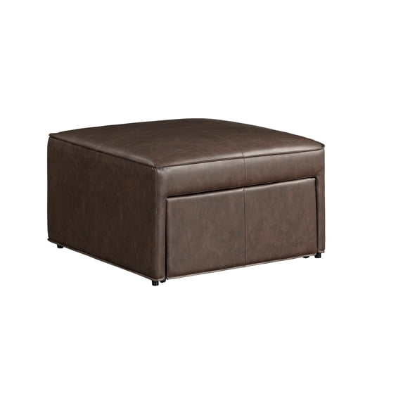 Studio Living Hadley Modern Storage Ottoman, Chestnut Faux Leather