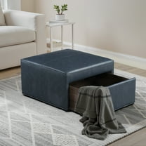 Studio Living Hadley Modern Storage Ottoman, Navy Faux Leather