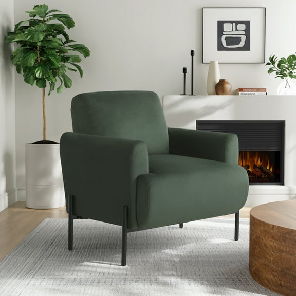 Studio Living Kingston Bohemian Accent Chair, Green Velvet Fabric