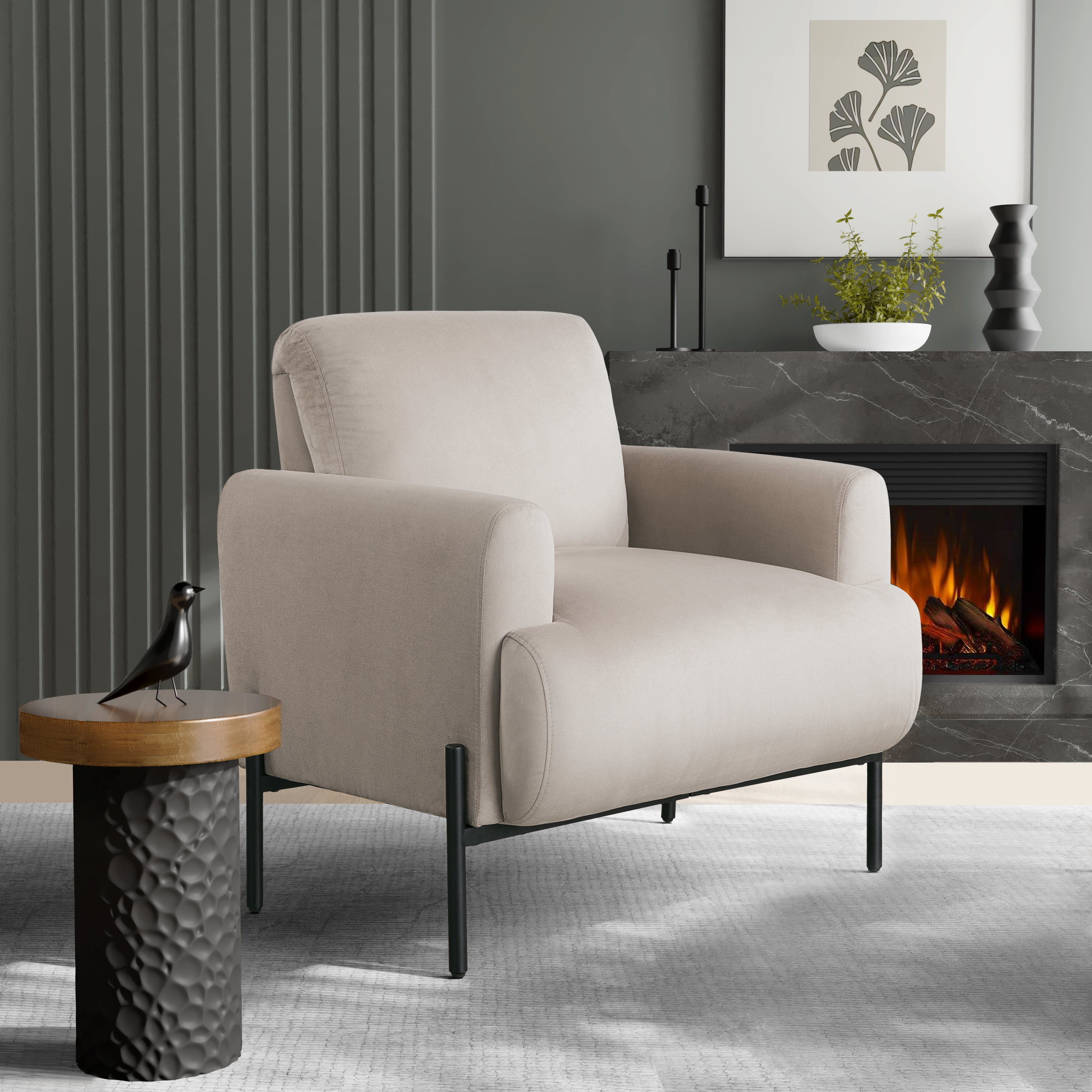 Studio Living Kingston Bohemian Accent Chair, Taupe Velvet Fabric