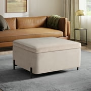 Studio Living Kingston Modern Large Storage Ottoman, Taupe Velvet Fabric