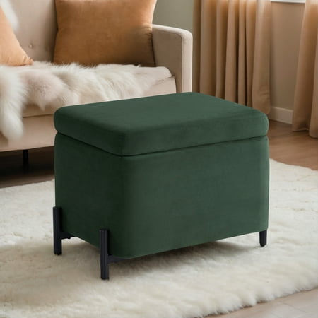 Studio Living Kingston Modern Small Storage Ottoman, Green Velvet Fabric