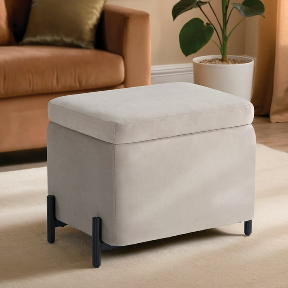 Studio Living Kingston Modern Small Storage Ottoman, Taupe Velvet Fabric