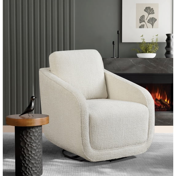 Studio Living Lychford Boho Swivel Accent Chair, Cream Chenille Fabric