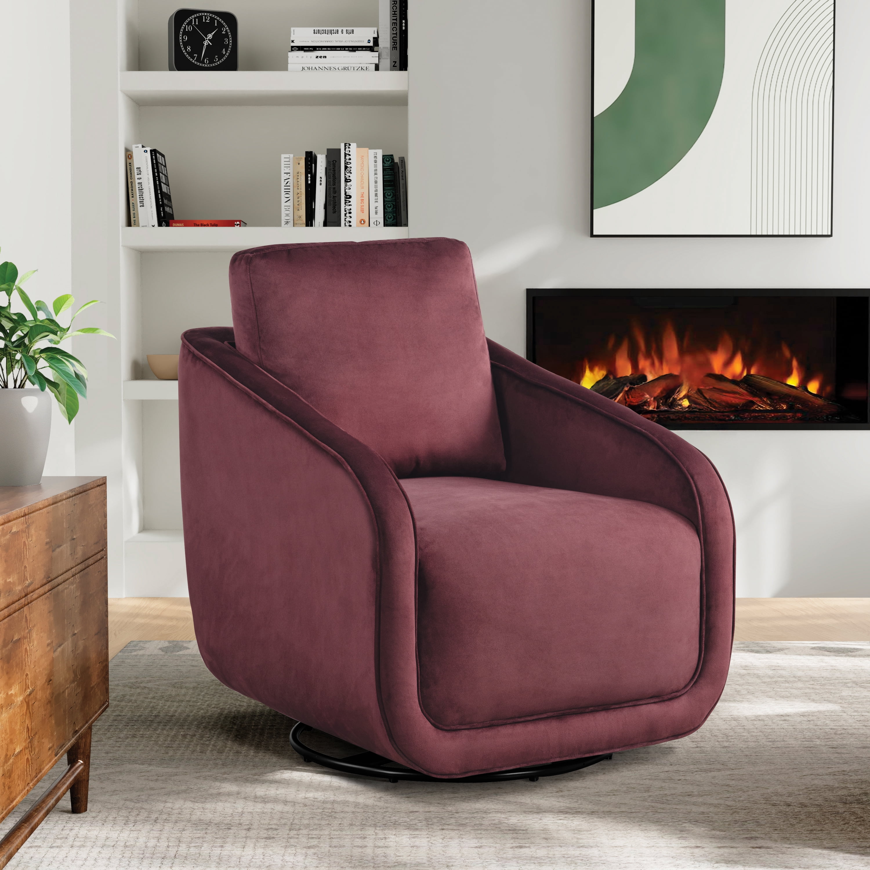 Studio Living Lychford Boho Swivel Accent Chair, Plum Velvet Fabric