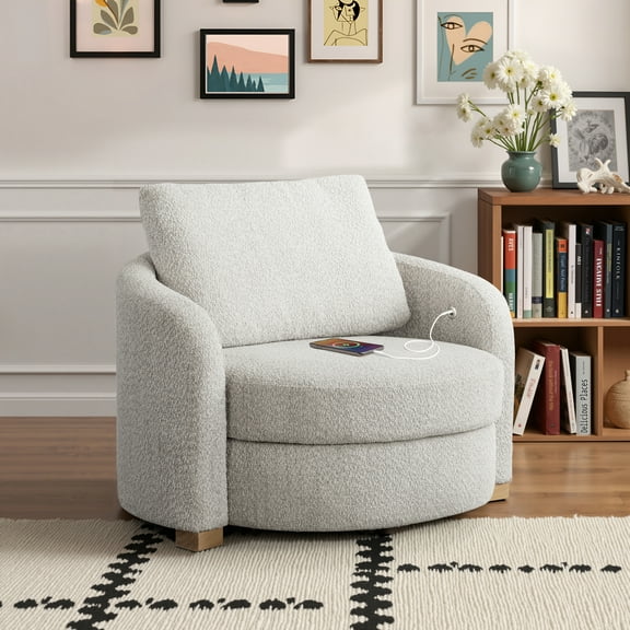 Studio Living Maryland Modern Accent Chair, Ivory Boucle Fabric