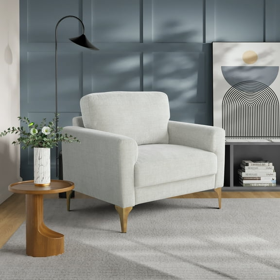 Studio Living Mayfield Modern Arm Chair, Ivory Woven Fabric