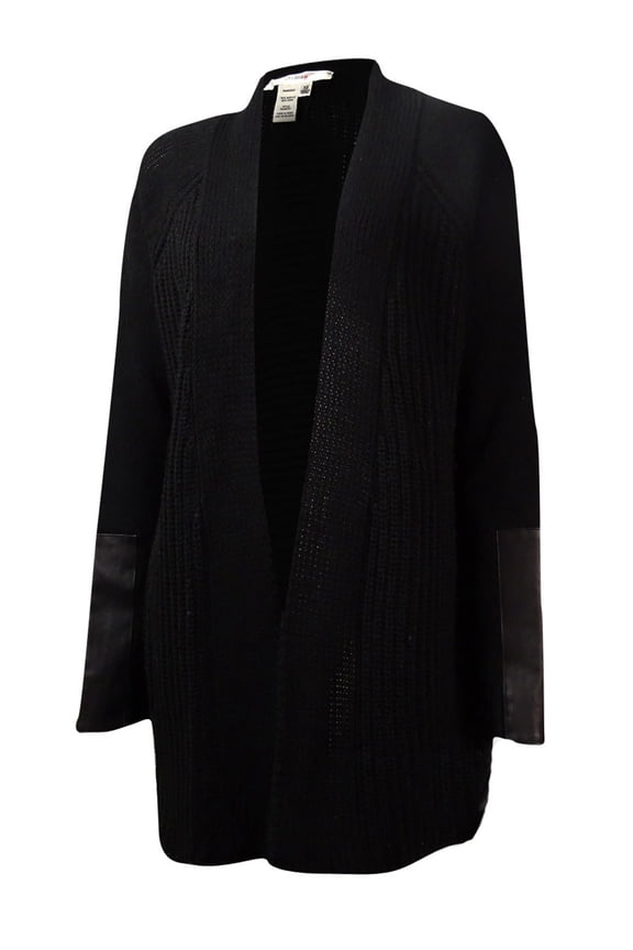 Women's Faux Leather Trim Open Shawl Cardigan