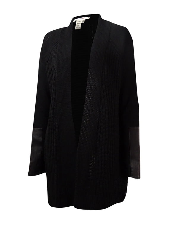 Women's Faux Leather Trim Open Shawl Cardigan
