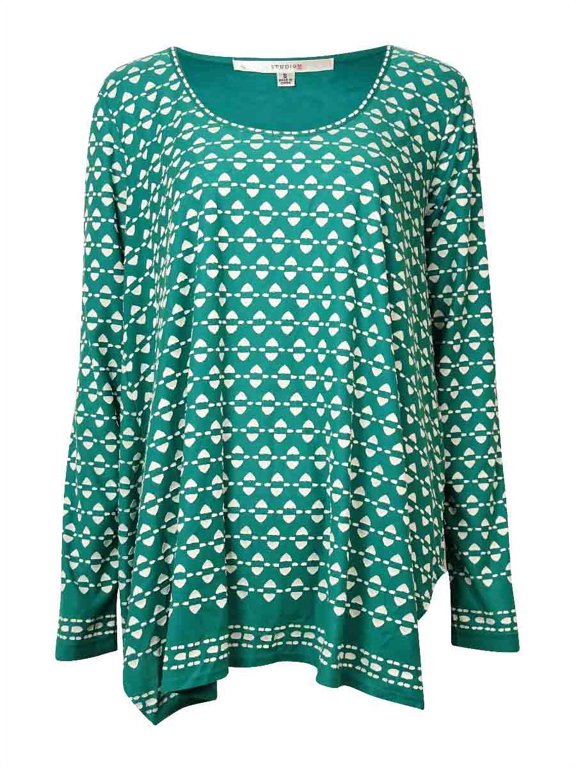 $78 NEW Womens Green Geometric 7688 Emeline Scoop Neck Top Regular XS