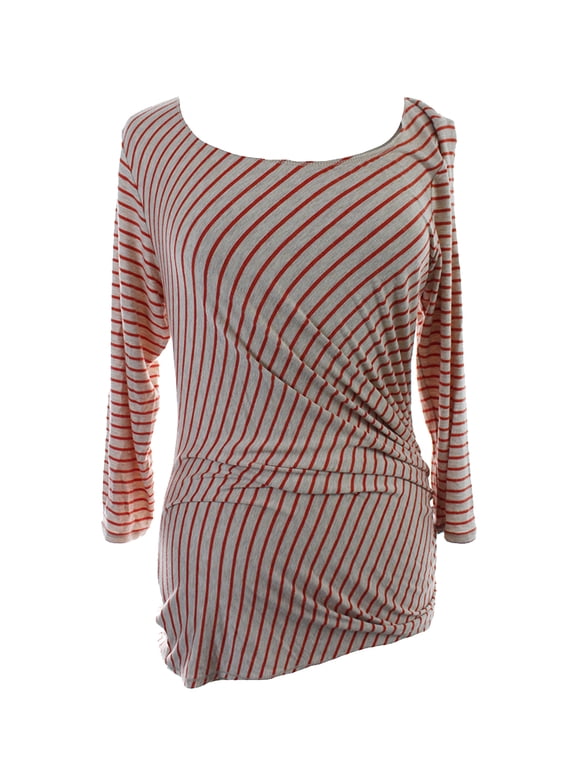 Womens Beige /-Sleeve Asymmetric Stripe Top XL